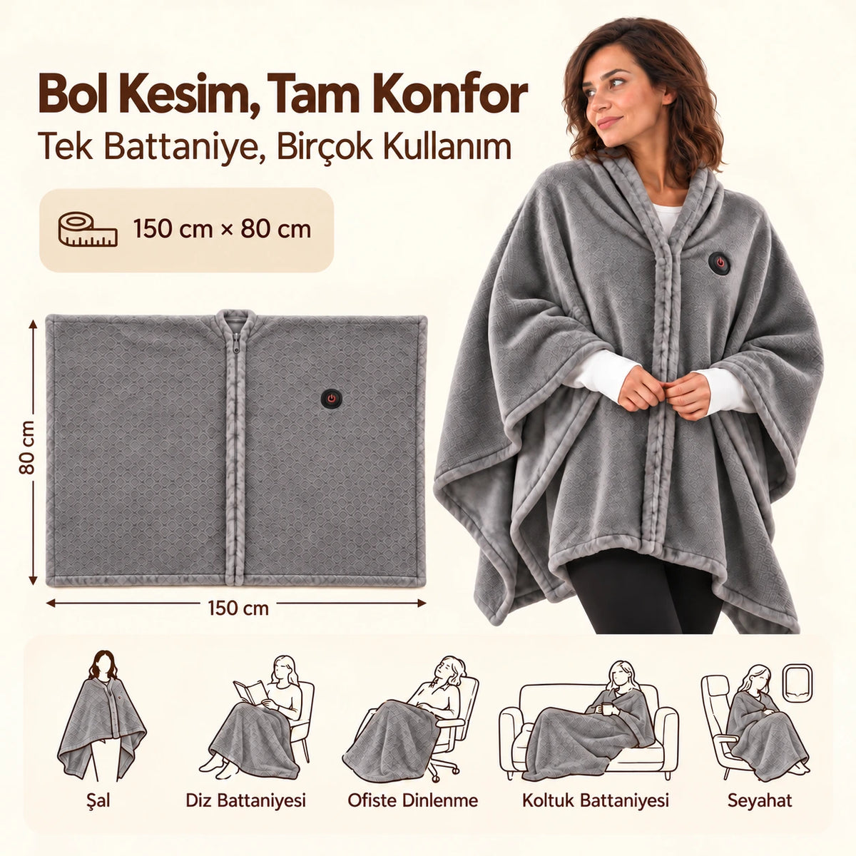 Isıvia™ Yıkanabilir Isıtmalı Battaniye
